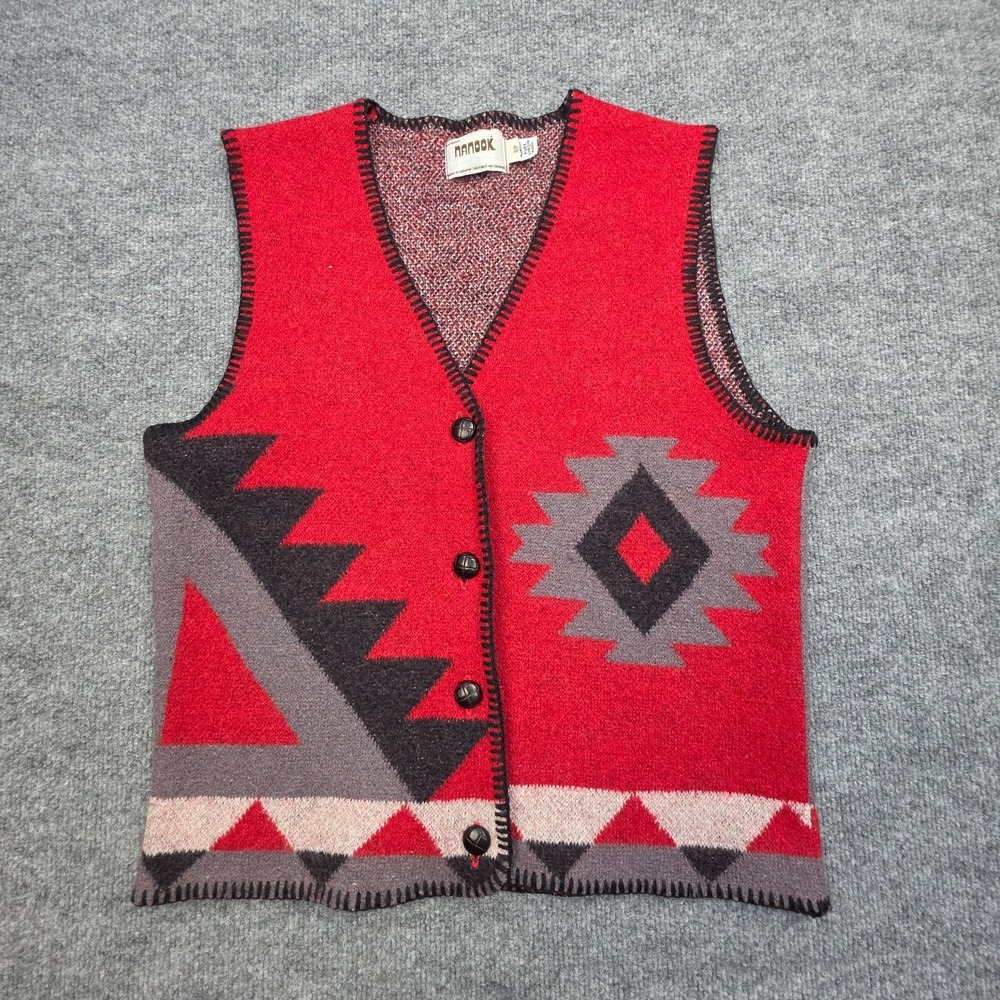 Vintage NANOOK Wool Vest Women's Small Red Aztec Native Navajo Geometric